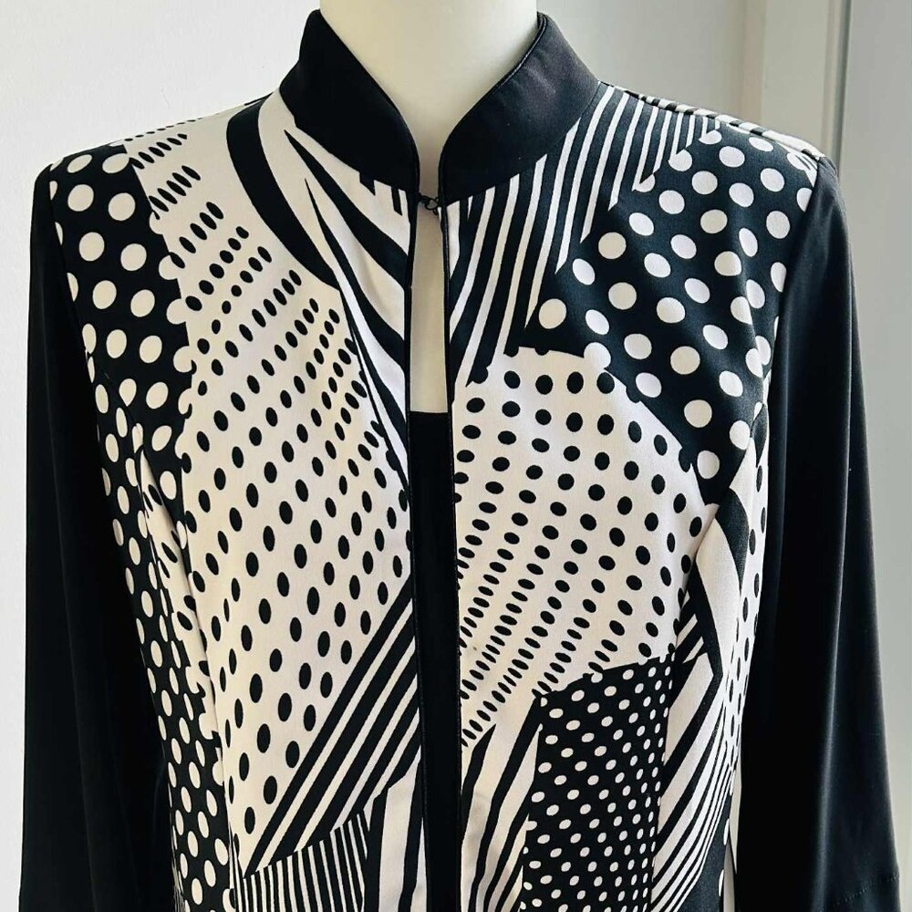Joseph Ribkoff Black & White Two-Piece-Look Jacket Top w/ Contrast Cuffs – US 8